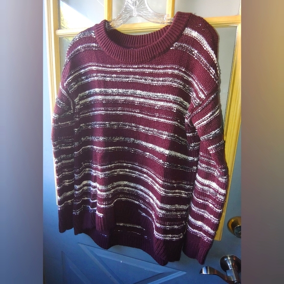 Calvin Klein Jeans Oversized Marled Burgundy/Silver Crewneck Sweater M - Picture 4 of 7